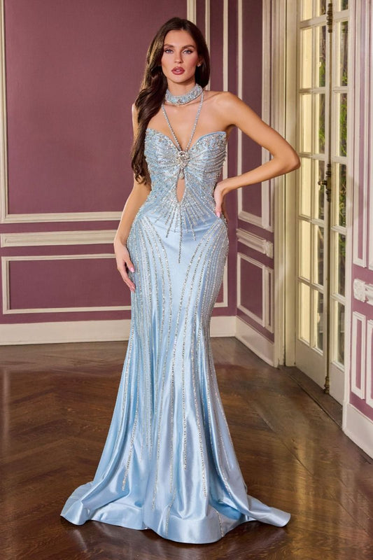 Halter-Inspired Neckline Sheath Gown By Ladivine CM391 - Women Evening Formal Gown - Special Occasion