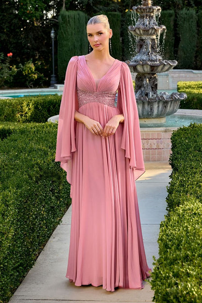 Soft Chiffon V-Neck A-Line Gown By Ladivine CM8244 - Women Evening Formal Gown