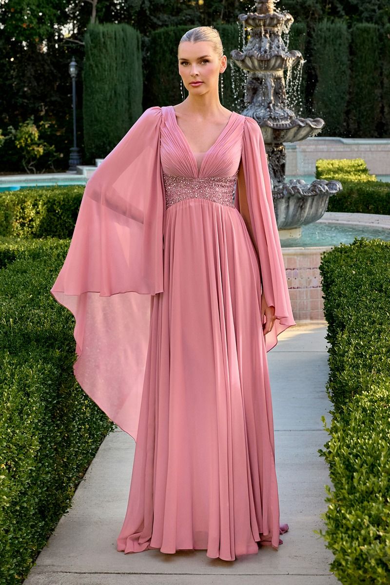 soft pink formal dresses Chiffon V-Neck A-Line Gown By Ladivine CM8244 - Women Evening Gown Crafted for a magical Size:ONE SIZE (XS-L) Halloween Wedding Dress collection_portia-and-scarlett_Portia and Scarlett