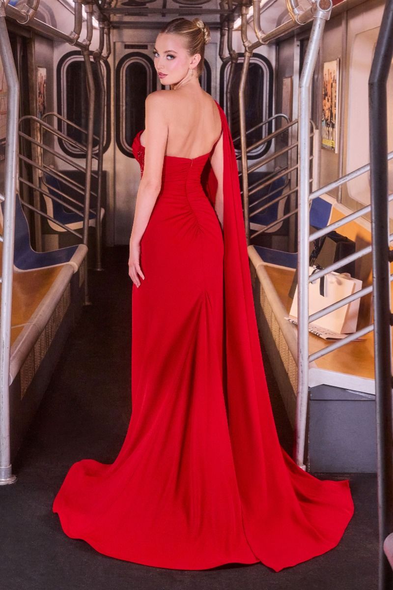 One Shoulder Neckline Gown By Ladivine CM8428 - Women Evening Formal Gown - Special Occasion/Curves