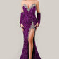 Strapless Sequin Sheath Leg Slit Gown by Cinderella Divine CP639 - Special Occasion