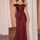 Satin Off The Shoulder Sheath Gown By Ladivine CR877 - Women Evening Formal Gown - Special Occasion