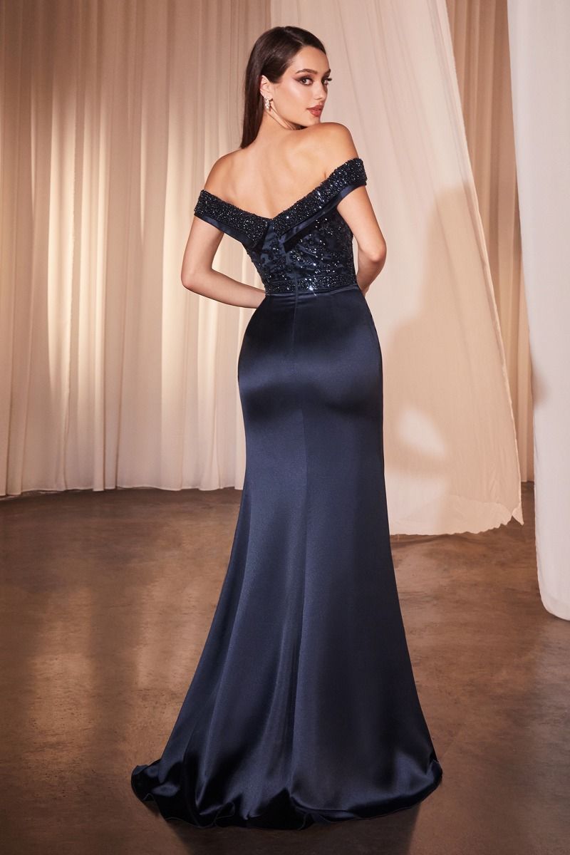 Satin Off The Shoulder Sheath Gown By Ladivine CR877 - Women Evening Formal Gown - Special Occasion