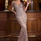 Beaded V-Neckline Sheath Gown By Ladivine CR879 - Women Evening Formal Gown - Special Occasion/Curves