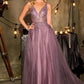 V-Neckline Layered Tulle Gown By Ladivine CR880 - Women Evening Formal Gown - Special Occasion