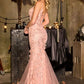 3D Floral V-Neckline Gown By Ladivine CT264 - Women Evening Formal Gown - Special Occasion