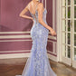 3D Floral V-Neckline Gown By Ladivine CT264 - Women Evening Formal Gown - Special Occasion