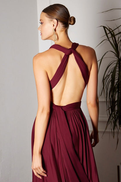 Crisscross V-Neckline A-Line Gown By Amoris CV01 - Women Evening Formal Gown - Special Occasion