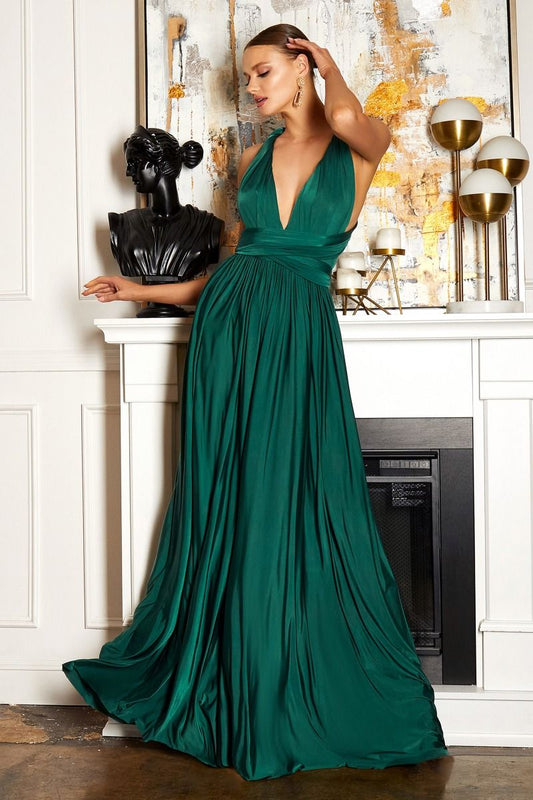 Crisscross V-Neckline A-Line Gown By Amoris CV01 - Women Evening Formal Gown - Special Occasion
