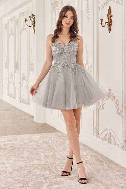 Sequin Beaded A-Line Tulle Short Dress by Cinderella Divine CY019 - Special Occasion Sequin Beaded A-Line Tulle Short Dress by Cinderella Divine CY019 - Special Occasion