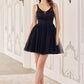 Beaded V-Neckline Layered Tulle Short Dress by Cinderella Divine CY022 - Special Occasion/Curves