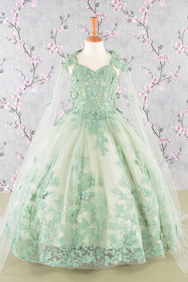 Butterfly Sequin Sweetheart Neckline Kids Mini Quince Dress by Elizabeth K