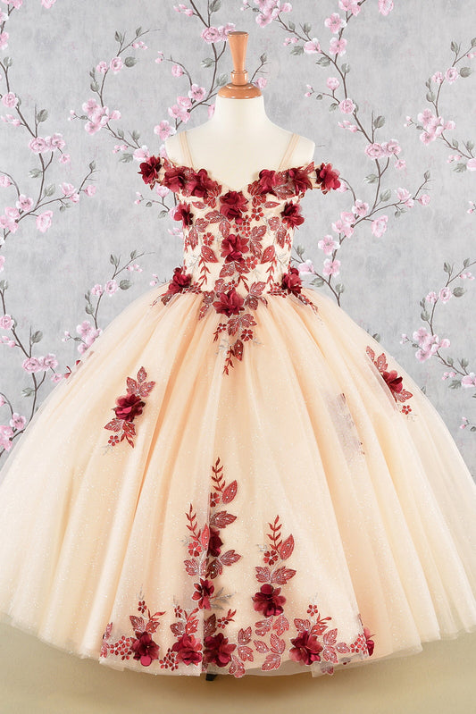 3D Flower Embroidery Sweetheart Kids Mini Quince Dress by Elizabeth K - GK115