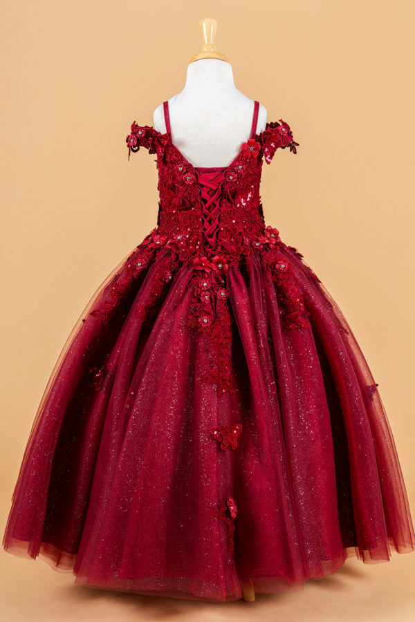 Butterfly 3D Flower V-Neckline Kids Mini Quince Dress by Elizabeth K