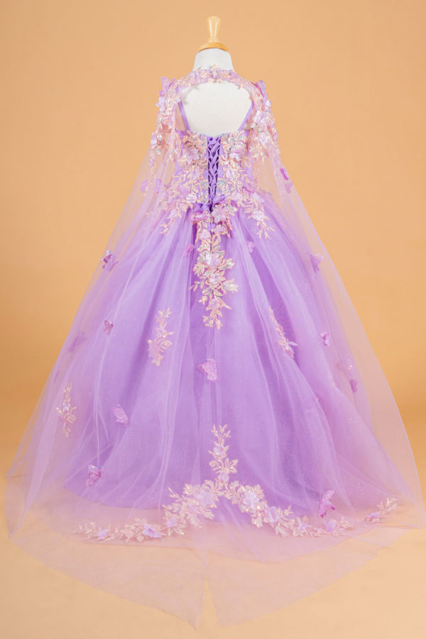 mini kids girls tulle dress Girls 3D Floral Cape Gown Elizabeth K GK119