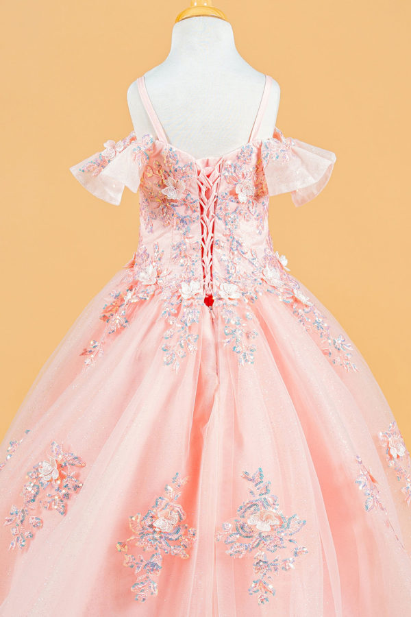 3D Flower Applique V-Neckline Kids Mini Quince Dress by Elizabeth K