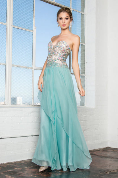 Chiffon Strapless Sequin Sweetheart A-Line by Elizabeth K - GL2092 - Special Occasion/Curves