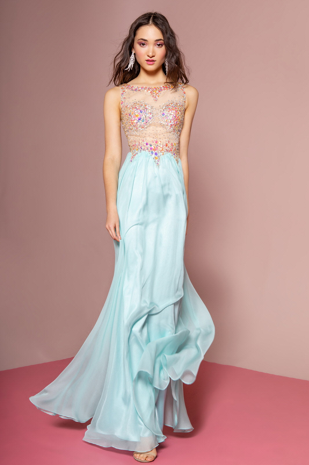 Embellished Sleeveless Crew-Neck A-Line Dress by Elizabeth K