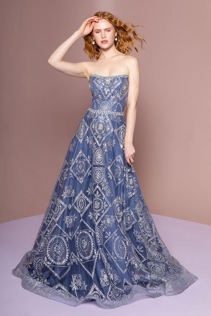 Strapless Straight Across Neckline Glitter Dress by Elizabeth K - GL2650 - Special Occasion/Curves