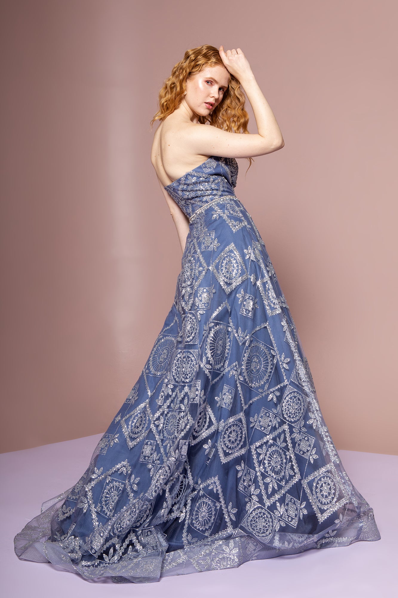 Strapless Straight Across Neckline Glitter Dress by Elizabeth K - GL26   Ariststyles