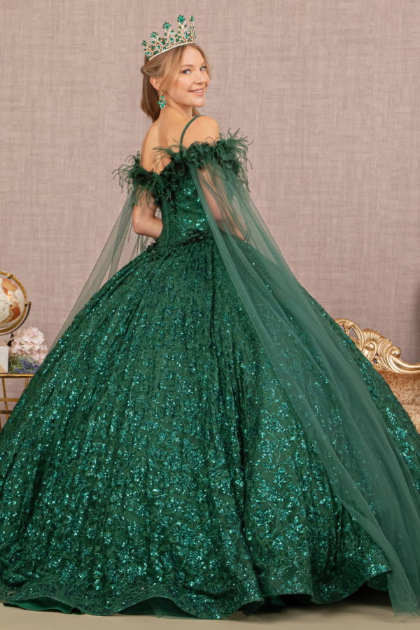 sachin and babi light blue dress Feather Sequin Cut-Away Shoulder Quinceanera Dress by Elizabeth K