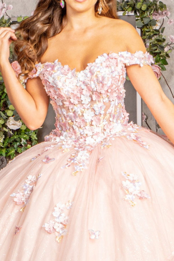 3-D Flower Off-Shoulder Sweetheart Neckline Quinceanera Dress by Elizabeth K