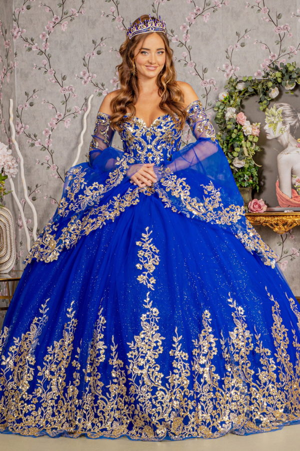Sequin Off Shoulder Quinceanera Dress by Elizabeth K - GL3184 M / Black/Gold Sequin Off Shoulder Quinceanera Dress by Elizabeth K - GL3184 M / Black/Gold