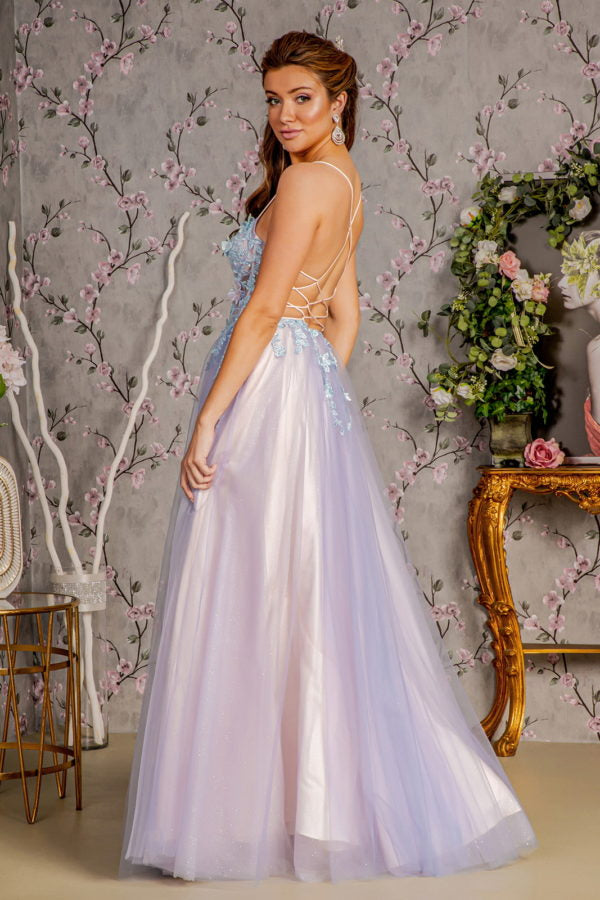 3D Butterfly Sleeveless Two-Tone Gown by GLS Gloria GL3252 3XL / Smoky Blue/Peach
