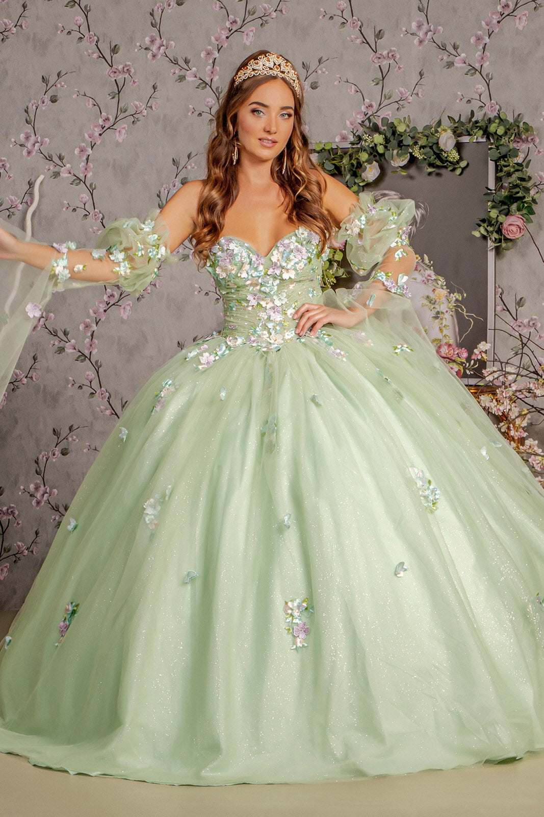 3D Flower Sweetheart Neckline Quinceanera Dress by Elizabeth K - GL3300