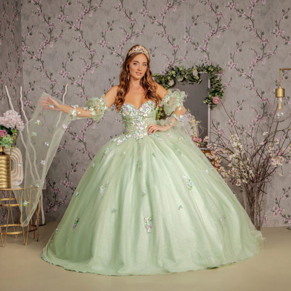 3D Flower Sweetheart Neckline Quinceanera Dress by Elizabeth K - GL3300