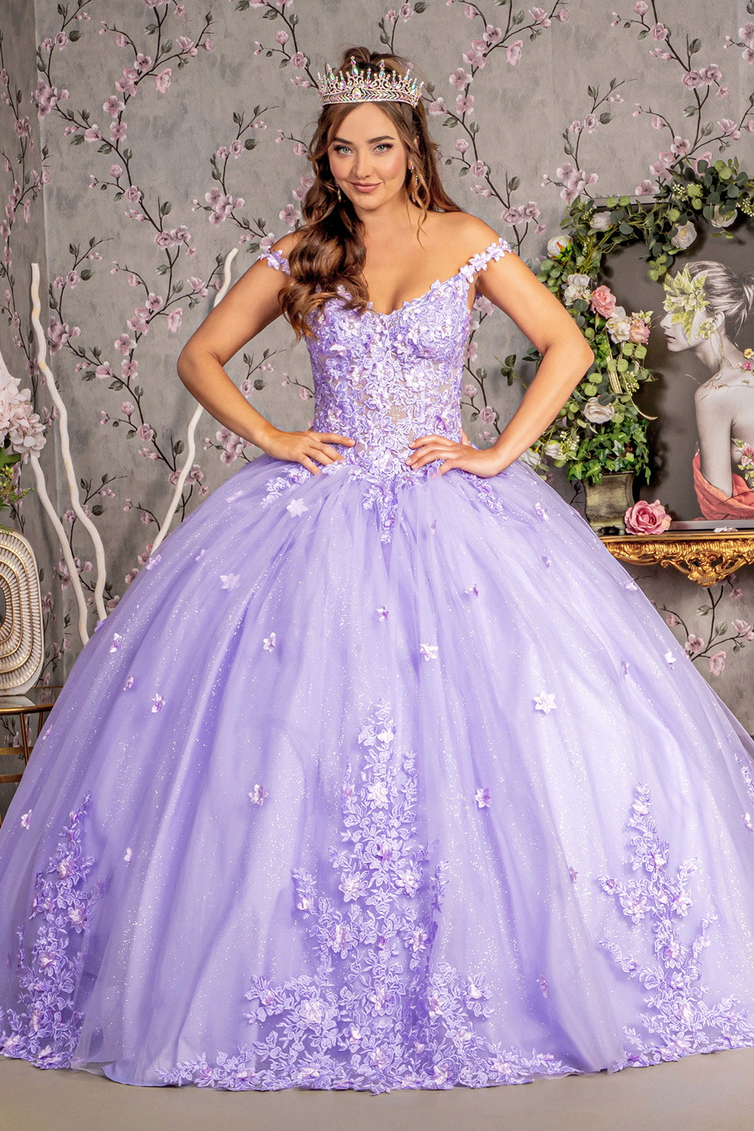 Jewel Glitter Spaghetti Strap Quinceanera Dress by GLS by Gloria - GL3302