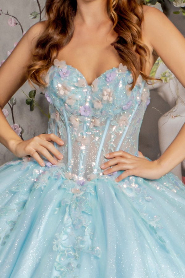 3D Flower Embroidery Strapless Quinceanera Dress by GLS by Gloria - GL3332