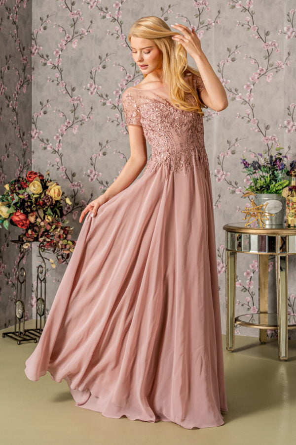 Embroidery Boat Neckline A-Line Women Formal Dress by GLS by Gloria - GL3362 - Special Occasion/Curves