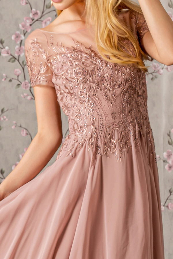 Embroidery Boat Neckline A-Line Women Formal Dress by GLS by Gloria - Ariststyles Embroidery Boat Neckline A-Line Women Formal Dress by GLS by Gloria - Ariststyles