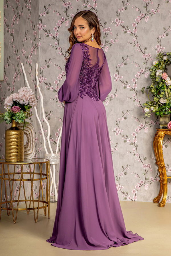 Embroidered Long Sleeve A-Line Gown by GLS Gloria GL3363 Teal / 3XL Embroidered Long Sleeve A-Line Gown by GLS Gloria GL3363 Teal / 3XL