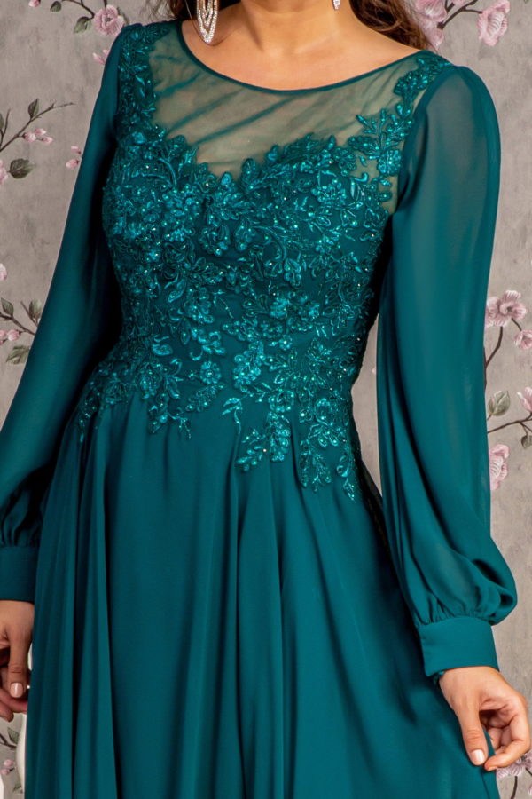 Embroidered Long Sleeve A-Line Gown by GLS Gloria GL3363 Teal / 3XL