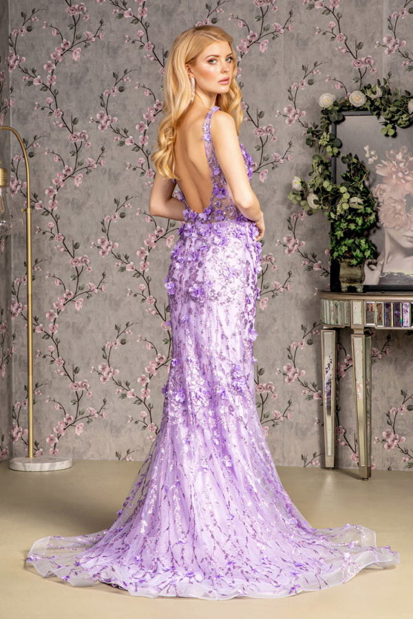 mermaid applique long prom dress backless evening dress GLS by Gloria GL3410 Prom Dress - Lilac