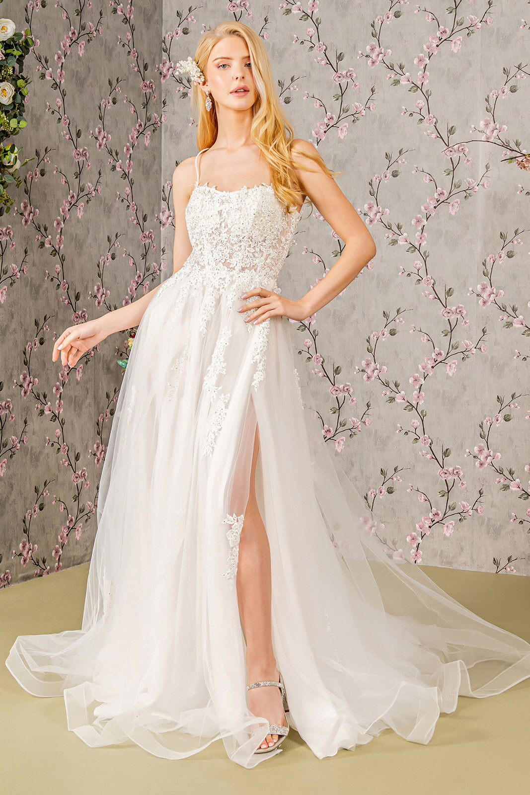 Embroidery Straight Across Neckline Women Bridal Dress by GLS by Gloria - GL3417