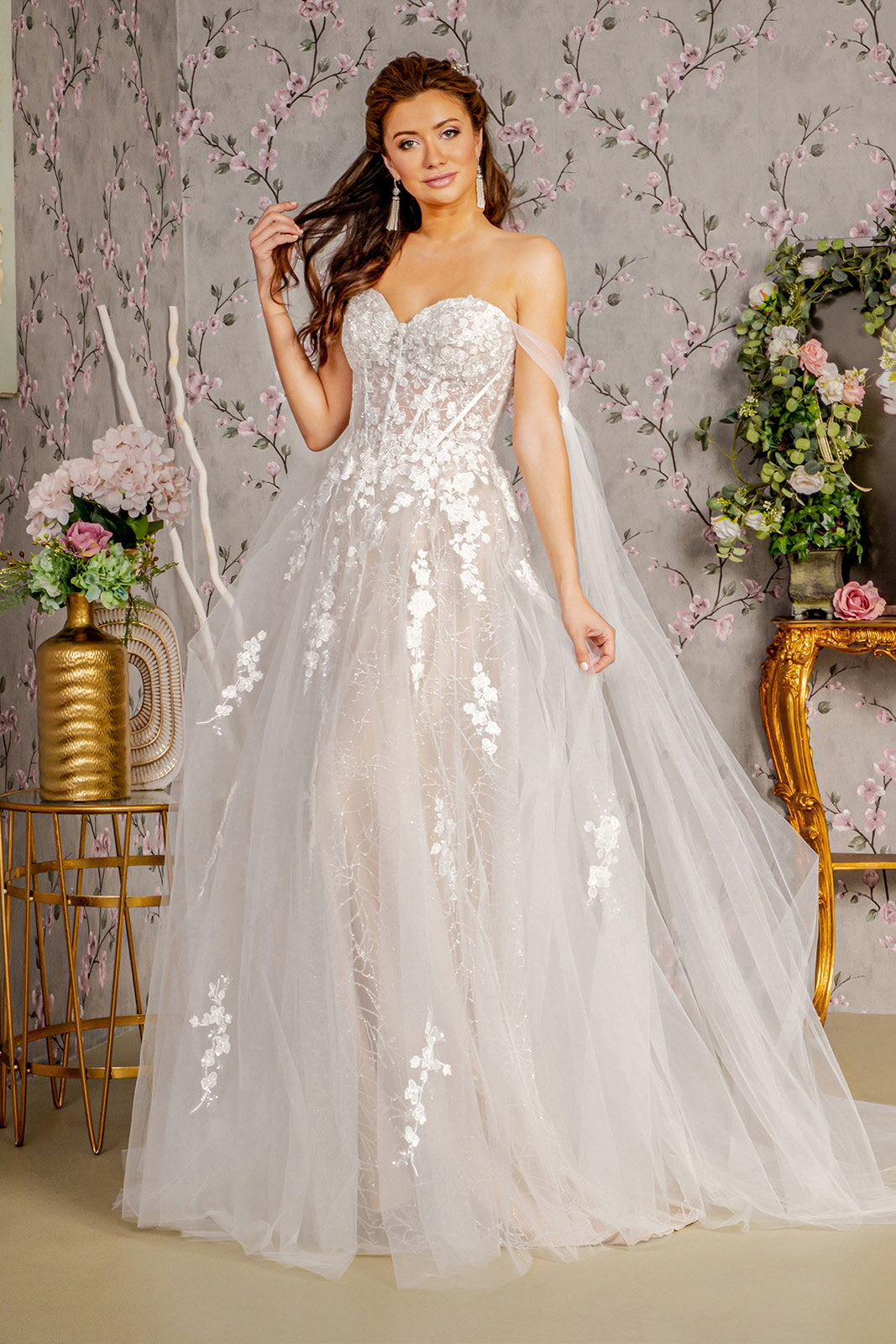 Floral Off Shoulder A-Line Women Bridal Dress by GLS by Gloria - GL3428