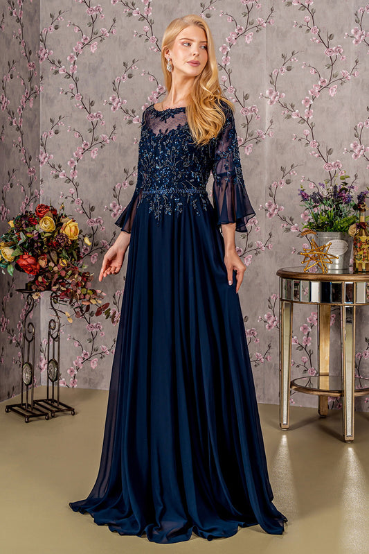 Sequin Chiffon 3/4 Sleeve A-Line Women Formal Dress by GLS by Gloria - GL3434 - Special Occasion/Curves