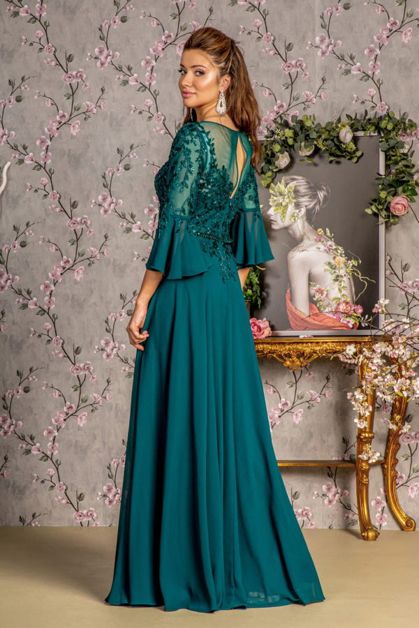 Sequin Chiffon 3/4 Sleeve A-Line Women Formal Dress by GLS by Gloria - GL3434