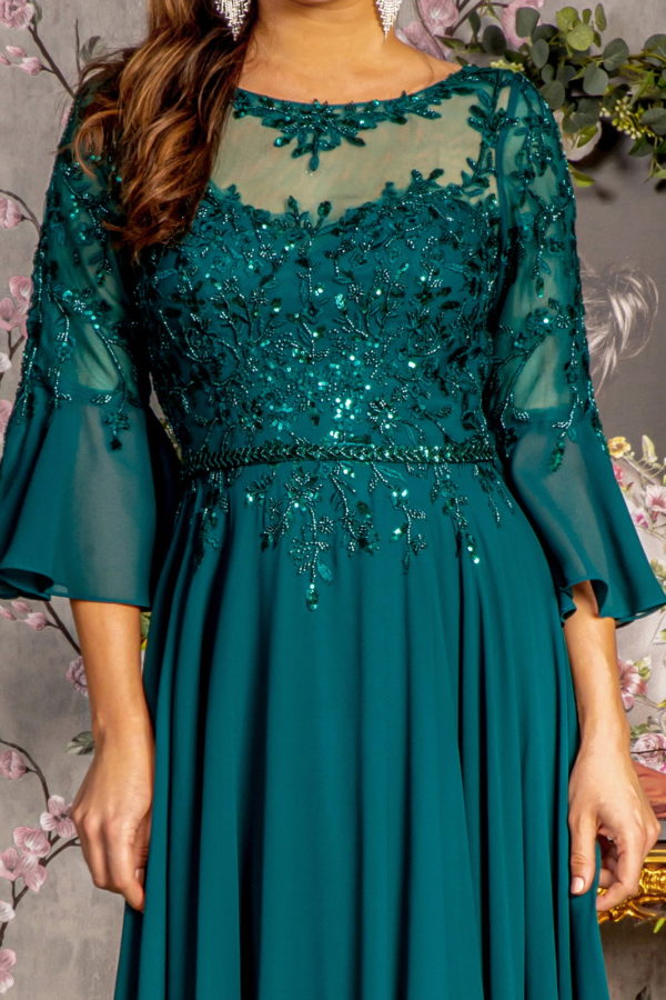 Sequin Chiffon 3/4 Sleeve A-Line Women Formal Dress by GLS by Gloria - GL3434 - Special Occasion/Curves