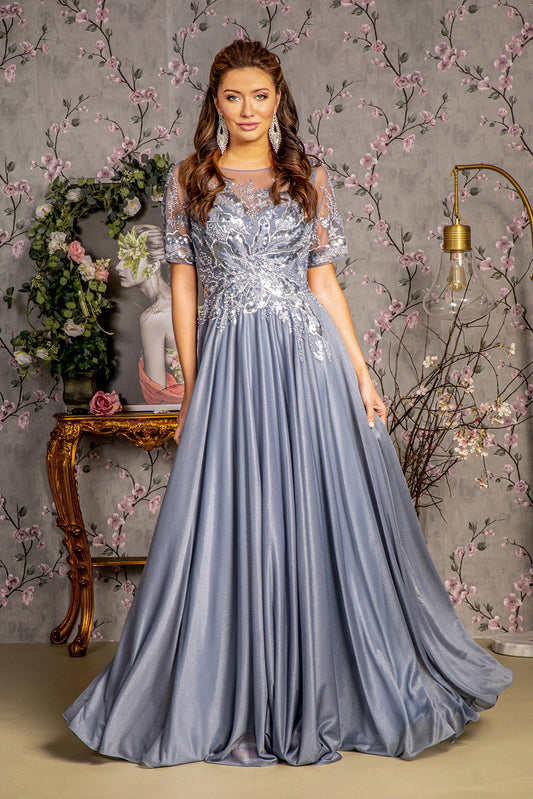 Metallic Embroidery Boat Neck Women Formal Dress by GLS by Gloria - GL3444 - Special Occasion/Curves