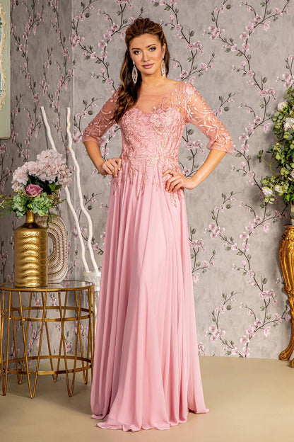 Chiffon Boat Neckline A-Line Women Formal Dress by GLS by Gloria - GL3445