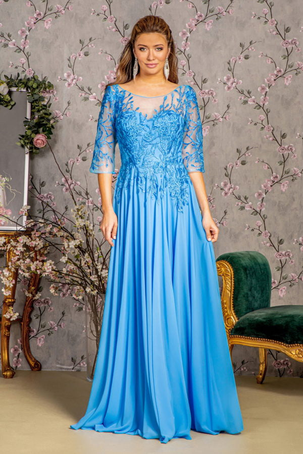 Chiffon Boat Neckline A-Line Women Formal Dress by GLS by Gloria - GL3445 - Special Occasion/Curves