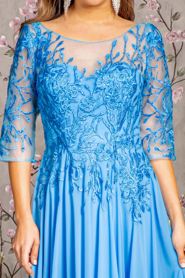 Bead Embroidered 3/4 Sleeve A-Line Gown by GLS Gloria GL3445 Dusty Rose / L Bead Embroidered 3/4 Sleeve A-Line Gown by GLS Gloria GL3445 Dusty Rose / L