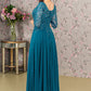 Embroidery Chiffon Boat Neckline Women Formal Dress by GLS by Gloria - GL3447 - Special Occasion/Curves