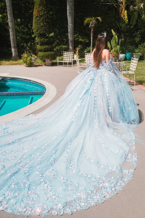 3D Flower Off Shoulder Glitter Quinceanera Dress by GLS by Gloria - GL3468