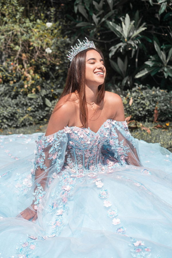 glitter houston quinceanera dresses Long Off Shoulder Quinceanera Glitter Mesh Dress