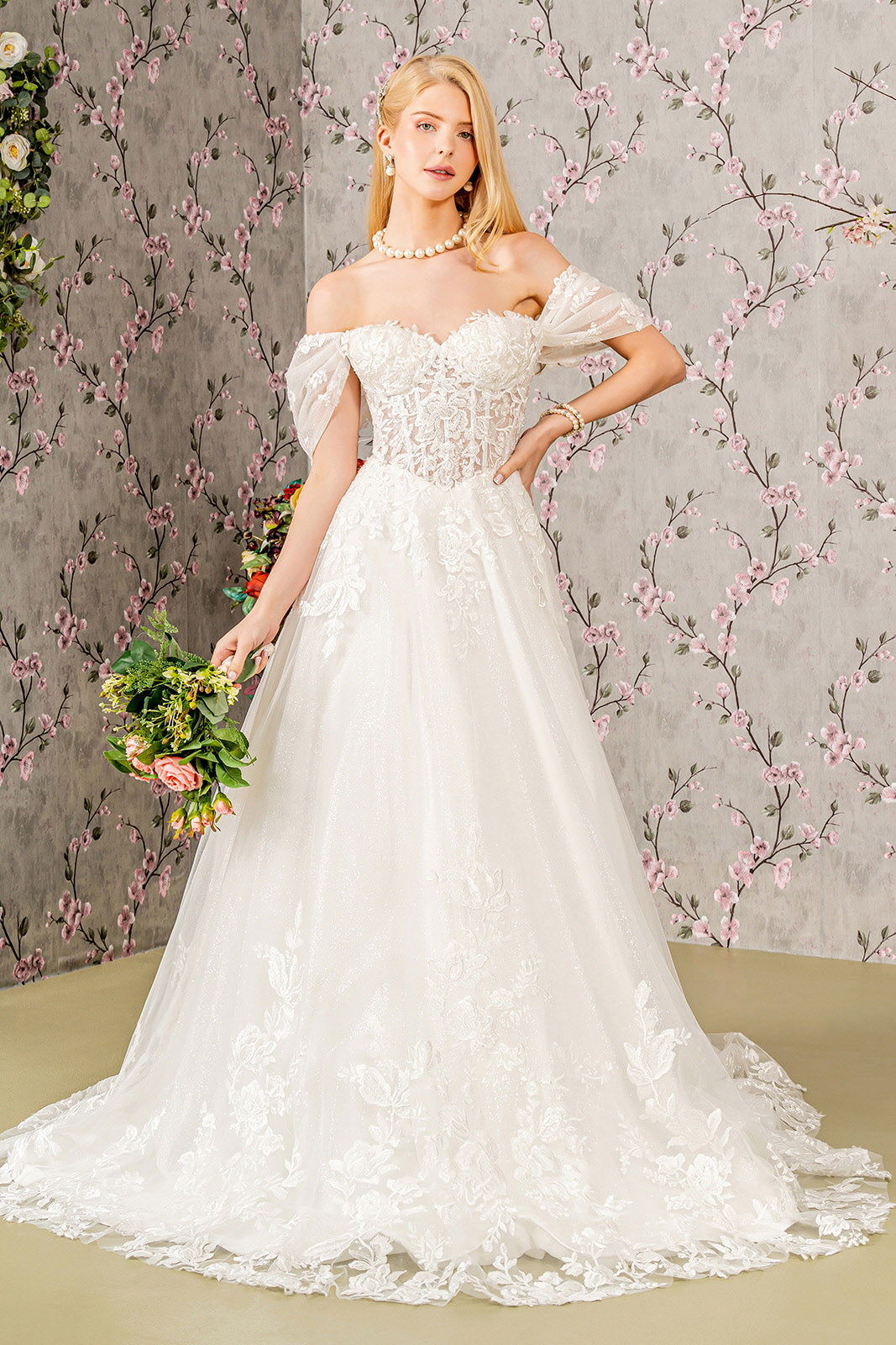 Floral Embroidery A-Line Women Bridal Dress by GLS by Gloria - GL3480 - Special Occasion/Curves